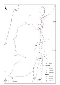 מפת תפוצה מפורטת של אתרי הינבוט הזר הנטוע והינבוט הזר ה"מובר" במרכז וצפון ישראל ובירדן
