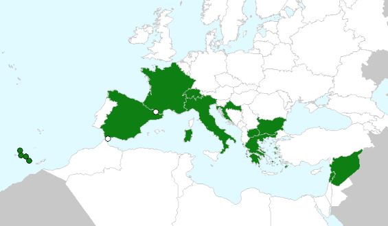 מפת התפוצה העולמית של בופונית המכבד. מתוך Euro+Med PlantBase
